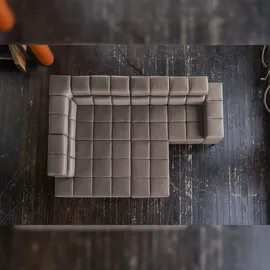 KAWOLA Sofa NELSON Ecksofa Leder dunkelbraun mit Hocker Recamiere links - Dunkelbraun