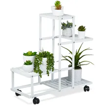 Relaxdays Pflanzenständer mit 4 Ablagen 61,5 x 26 x 60,5 cm Weiß
