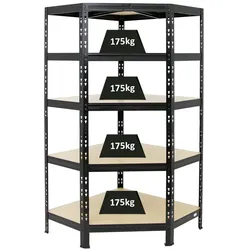 PROREGAL Eckregal Tiger HxBxT 180x90x45 cm | Fachlast 175kg | Schwarz | Stecksystem Lagerregal Regalsystem