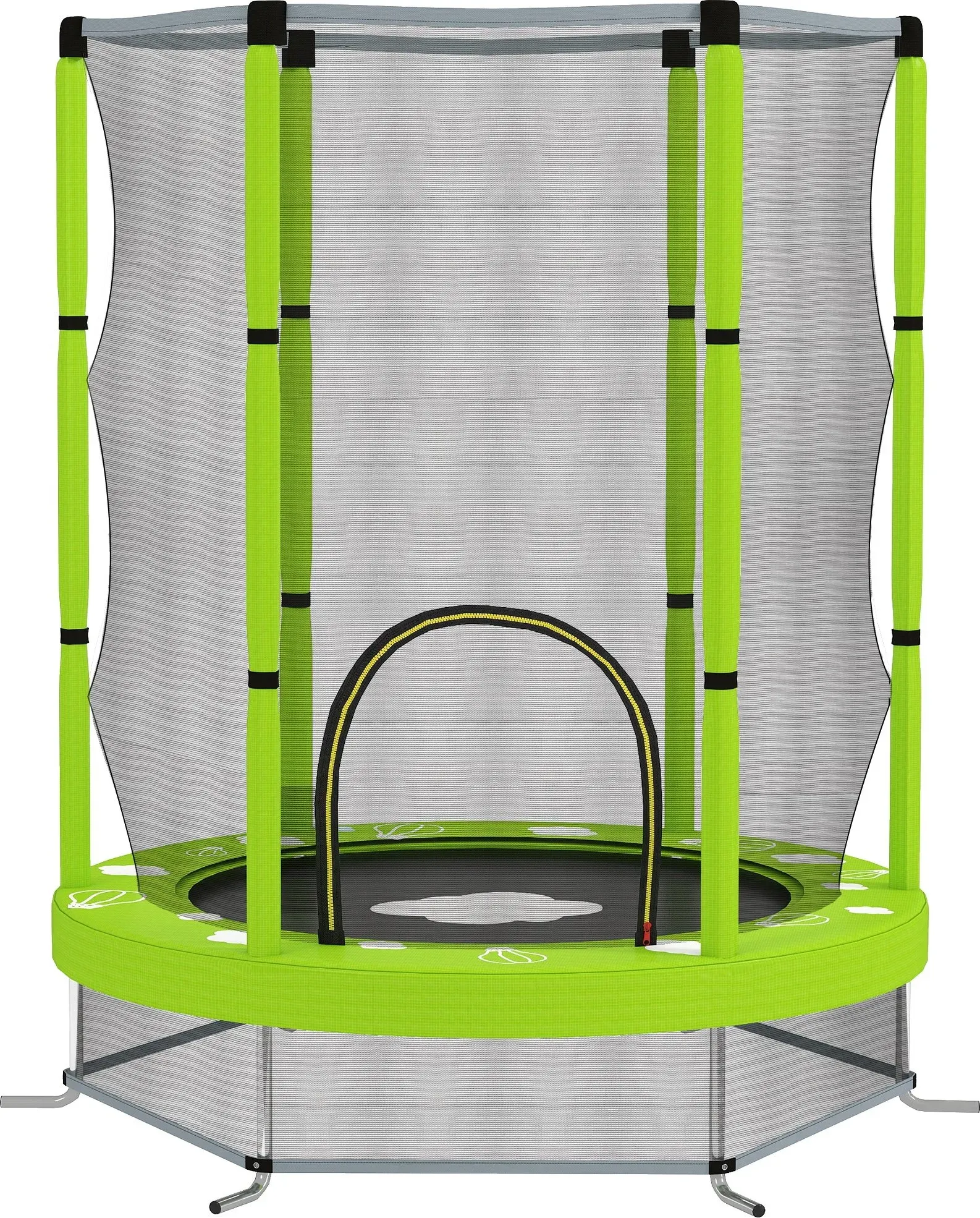 AIYAPLAY Kinder Trampolin Ø140 cm, Indoor Trampolin mit Sicherheitsnetz Randabdeckung Gummiseil, Kindertrampolin mit Tür mit Reißverschluss, Wolken-Muster, für Kinder 3-6 Jahre Grün   Aosom