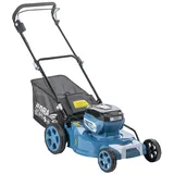 Akku-Rasenmäher DEDRA, Schnittbreite 46 cm, Hohe Leistung 2800-3200 U/min, bürstenloser Motor, Schnitthöhe 30-75 mm, 8 Positionen, 65l Fangskorb, Platz für Vier Akkus, ohne Akku/Ladegerät