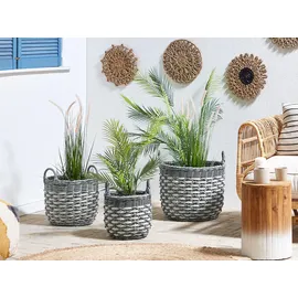 Beliani Blumenkorb 3er Set 49 x 37/39 x 30/31 cm Grau/Weiß