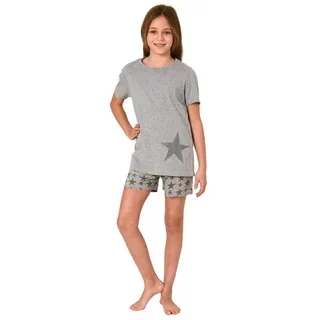 Normann Pyjama Wunderschöner Mädchen Shorty, kurzarm Schlafanzug in Sterne-Optik grau 140