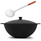 4big.fun Kazan aus Gusseisen 16 L mit Schaumkelle NAMANGAN Kasan Uzbekisch mit Deckel Cast Iron KESSEL Uzbek Camping Usbek Schwenktopf Asia WOK Topf mit Aluminium Deckel Grillwok Gusstopf Wokpfanne