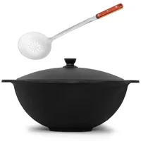 4big.fun Kazan aus Gusseisen 16 L mit Schaumkelle NAMANGAN Kasan Uzbekisch mit Deckel Cast Iron KESSEL Uzbek Camping Usbek Schwenktopf Asia WOK Topf mit Aluminium Deckel Grillwok Gusstopf Wokpfanne