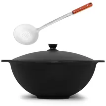 4big.fun Kazan aus Gusseisen 16 L mit Schaumkelle NAMANGAN Kasan Uzbekisch mit Deckel Cast Iron KESSEL Uzbek Camping Usbek Schwenktopf Asia WOK Topf mit Aluminium Deckel Grillwok Gusstopf Wokpfanne