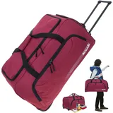 SPEAR Trolley Reisetasche Damen Herren XXL Koffer Rolltasche 85 Liter Reiserolltasche Tasche mit Schultergurt groß Spear 910 Bordeaux Rot + Koffergurt - Rot