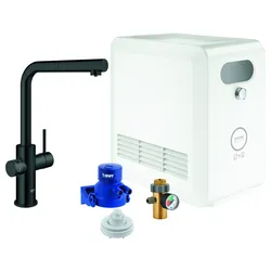 L-Auslauf Set Blue Professional 31326_2, mit Blue Einhand-Spültischbatterie mit Filterfunktion, Einlochmontage, Kühler/Karbonisator, Bluetooth 4.0, WIFI Datenkommunikation, herausziehbarer Mousseurauslauf, chrom