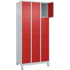 C+P Fächerschrank ""Classic Plus"", 4 Fächer übereinander, Abteilbreite 30 cm, mit Füßen, Feuerrot (RAL 3000), 195x90x50 cm/ 12 Fächer