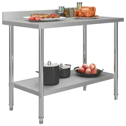 DELUKE® Edelstahl Arbeitstisch KUGO 120x60x93cm mit Aufkantung, Edelstahl Gastro-Arbeitstisch Arbeitsfläche Gastro-Küchentisch Küchen-Arbeitstisch