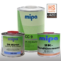 2L Set MIPA CC9 2K HS-Klarlack Lufttrocknung inkl. 0,5L Härter HS10 + 0,5L Verdünner V10 kurz