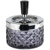 APS Drehaschenbecher "PUSH", 9,5 cm, H: 11 cm, mit Bajonettverschluss, Glas, Metall verchromt, dark grey, glänzend