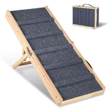 Hebitod Hunderampe, Hundetreppe aus Holz, Einstellbar 19.5-41 cm, Klappbare Tragbare Katzen Rampe für Bett Sofa, Hundetreppe für Bett, rutschfeste Haustiertreppe