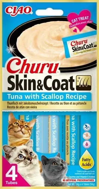 INABA Churu Skin & Coat für Katzen Thunfisch und Jakobsmuschel Geschmack 20x14g (Rabatt für Stammkunden 3%)