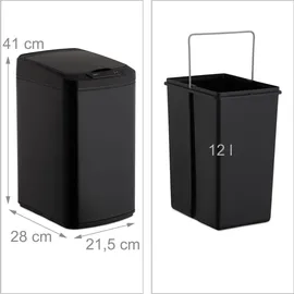 Relaxdays Sensor Mülleimer 12l, eckiger Abfalleimer mit Deckel & Inneneimer, Küche & Bad, Automatik Mülleimer, schwarz