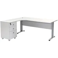 Furni24 Schreibtisch Winkelschreibtisch Dona, grau Dekor, 180 cm, inkl. Beistellcontainer