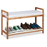 Relaxdays Schuhbank, Schuhregal mit Sitzfläche, abnehmbares Polster, HxBxT: 55 x 34 cm, Sitzbank Holz, Natur/weiß