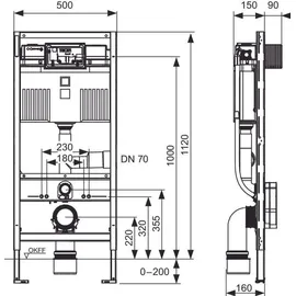 TECE TECEprofil WC-Modul mit Uni-Spülkasten, Anschluss für Geruchsabsaugung, Bauhöhe 1120 mm, 9300303