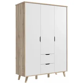 Forte Drehtürenschrank Vankka 139,4 x 201,5 x 52 cm Weiß/Eiche