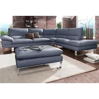 Ecksofa CALIA ITALIA "Dave, italienisches Designsofa mit erstklassigem Sitzkomfort, L-Form" Sofas Gr. B/H/T: 297cm x 87cm x 97cm, Leder BULL, Ottomane rechts, blau (dunkelblau) mit tollen Lederbezügen