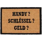 Relaxdays Kokosmatte ALLES DABEI?, Fußmatte aus Kokosfasern, rutschfeste Türmatte, Handy, 40x60cm, natur/schwarz