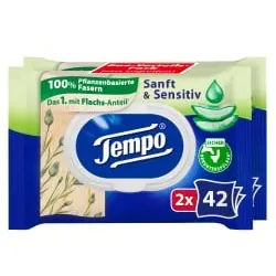 Tempo sanft & sensitive Toilettentücher 836197 , 1 Doppel-Packung = 2 x 42 Tücher, mit Verschluss