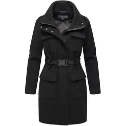 Kurzmantel MARIKOO "Tanokoo", Damen, Gr. XL, schwarz, 90% Polyester 10% Viskose, Mäntel, Eleganter Übergangsmantel mit großen Taschen und Stretch-Gürtel