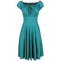 Voodoo Vixen - Rockabilly Kleid knielang - Tessy Green Gathered Dress - XS bis 4XL - für Damen - Größe S - petrol - S