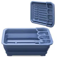 Navaris Geschirrständer Geschirrkorb Abtropfgestell mit Abfluss für Camping Küche - faltbar blau 27,80 cm x 4,50 cm