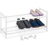 Relaxdays Metall Schuhregal, 2 Ebenen, stapelbar, Flur Schuhgestell HBT 33,5 x 70 x 26 cm, 6 Paar Schuhe, offen, weiß