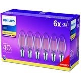 Philips LED-Lampe Classic Candle 4,3W/827 (40W) Clear 6-pack E14