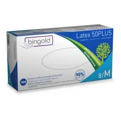 BINGOLD Latex 50PLUS Einweghandschuhe, natur 604218 , 1 Packung = 100 Stück, Größe M