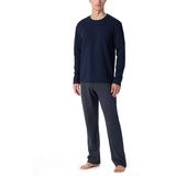 Schiesser Herren Long Life Soft Schlafanzug Rundhals Pyjamaset, Blau-(blau), 56