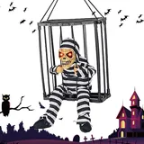 Nupaque Schreiende animierte Halloween-Dekorationen | Käfigschädel schreiendes Terrorspielzeug | Für leuchtende Augen, Totenkopf-Spielzeug, sprechender Gefangenenkäfig, Geist, elektrisch