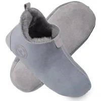 Vanuba - Damen Hausschuhe Oxford Lammfell Leder Wolle Pantoffeln D019 Grau, 39 EU - Grau - 39