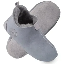 Vanuba - Damen Hausschuhe Oxford Lammfell Leder Wolle Pantoffeln D019 Grau, 39 EU - Grau - 39