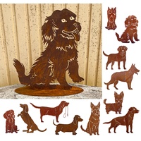 Gartenfigur Hund mit Zunge 50x45cm auf Platte Edelrost Gartendeko Wetterfest Rost Metall Rostfigur Hunde Figur Tier von Steinfigurenwelt