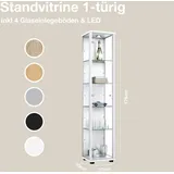 K-Möbel Glasvitrine in Weiss (176x37x33 cm) mit 4 höhenverstellbaren Glasböden, LED - Modellauto Vitrine - Vitrinenschrank - Sammlervitrine