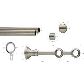 GARESA Gardinenstange GARESA "ANDREA", silber (mattnickelfarben), L:210cm Ø:20mm, Metall, Gardinenstangen, Vorhanggarnitur, verlängerbar, Endknopf Kugel kurz, mit Ringen