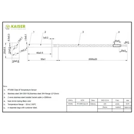 kaiser electronics PT1000 Rauchgasfühler Abgastemperatursensor -25 bis 200°C