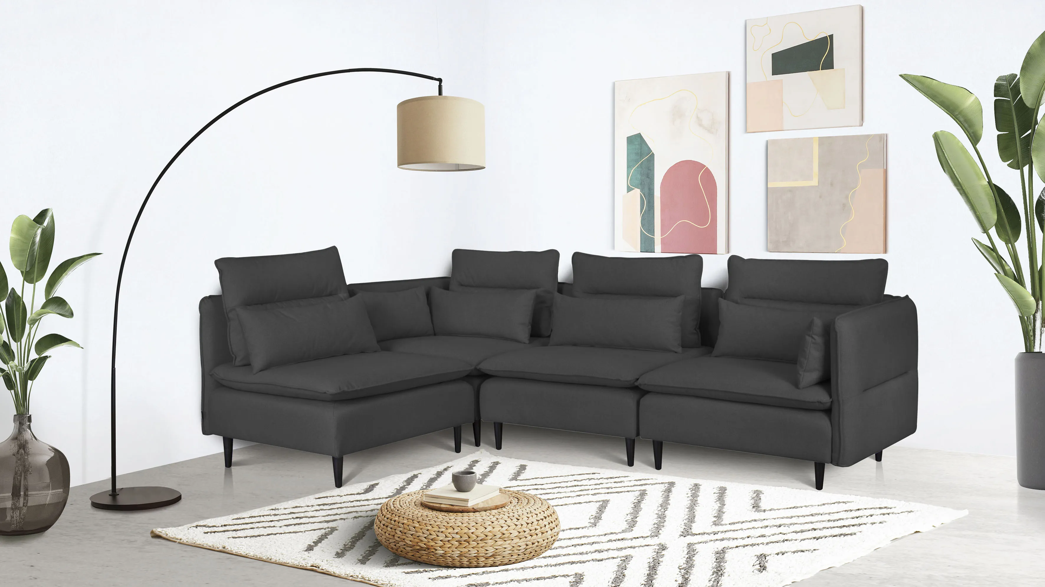 Ecksofa ANDAS "ALVIK L-Form", grau, B:262cm H:88cm T:172cm, 100% Polyester, Sofas, zusammengesetzt aus Modulen, erweiterbar mit Modulen der Serie