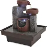 Zimmerbrunnen - Dekorativer Tischbrunnen mit Lampe - Wasserfall-Effekt - Stoffmaterial - Für Zuhause und Büro - Armeegrün