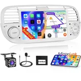 Hikity RDS Android Autoradio für FIAT 500 2007-2015, 7 Zoll Autoradio mit Navi WiFi Freisprecheinrichtung Rückfahrkamera, Auto Radio Touch Display mit USB SWC Mirror Link für Android/IOS+Canbus