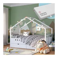 bellabino Bela Kinderbett 90x200 cm – Hausbett mit Rausfallschutz, Matratze und Lattenrost – Kinder Bett mit 1 großen Schublade für Jungen und Mädchen aus Holz– Montessori Kinderhausbett in Weiß