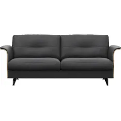 2,5-Sitzer FLEXLUX "Glow Sofa, Couch", schwarz (deep schwarz), B:191cm H:81cm T:91cm, 100% Echteder, Sofas, Premium-Sitz: Kaltschaum & Federkern, Arml. Walnuss, Fuß Alu