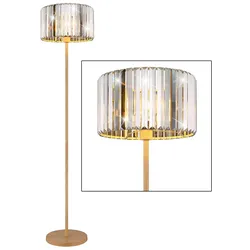 Stehlampe Holzoptik Stehleuchte Kristalle Wohnzimmerlampe Beistelllampe, Metall, E27 Fassung, DxH 35x150 cm