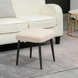 Homcom Fußhocker Sitzhocker Quadratischer Schminkhocker mit Kaschmir-Optik Stahlbeine Beige