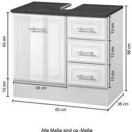 WELLTIME Waschbeckenunterschrank Neapel 3 Schubladen 60 x 56 x 35 cm Weiß