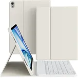 zoyu Hülle mit Tastatur für iPad Air 11 Zoll 2025/2024, für iPad Air 10,9 Zoll 2022/2020 5./4. Generation, Magnetische Abnehmbare Bluetooth-Tastatur, TPU- und PU-Stoßfeste Hülle, QWERTZ, CreamWeiß
