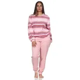 Normann Pyjama Damen Frottee Schlafanzug mit Bündchen in elegantem Streifendesign rosa 44-46